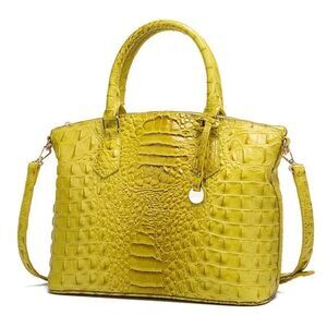 Crocodile Pattern 3D Faux Patent Leather Top Handle Satchel Bag with Crossbody S